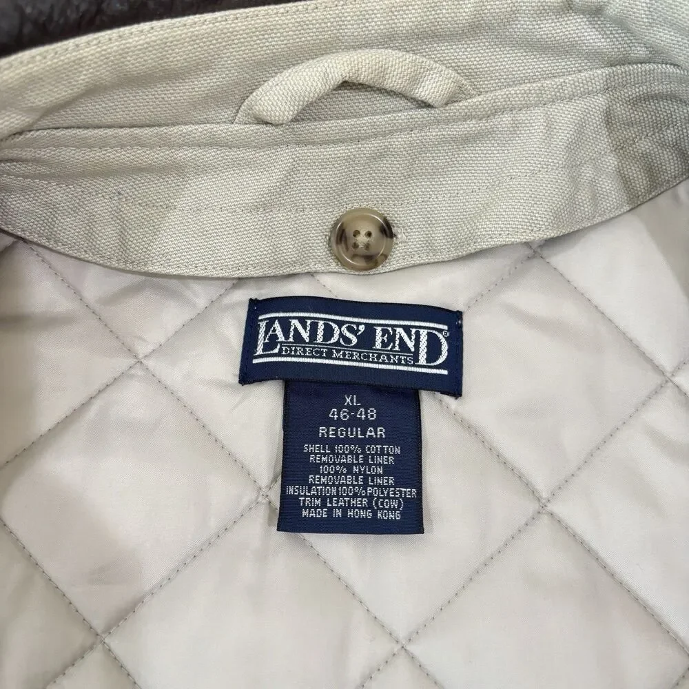 VTG Lands End Men Field Barn Canvas Jacket Chore Coat Quilted Removable Liner XL